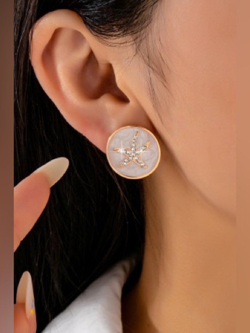 Gold Starfish Medallion Stud Earrings